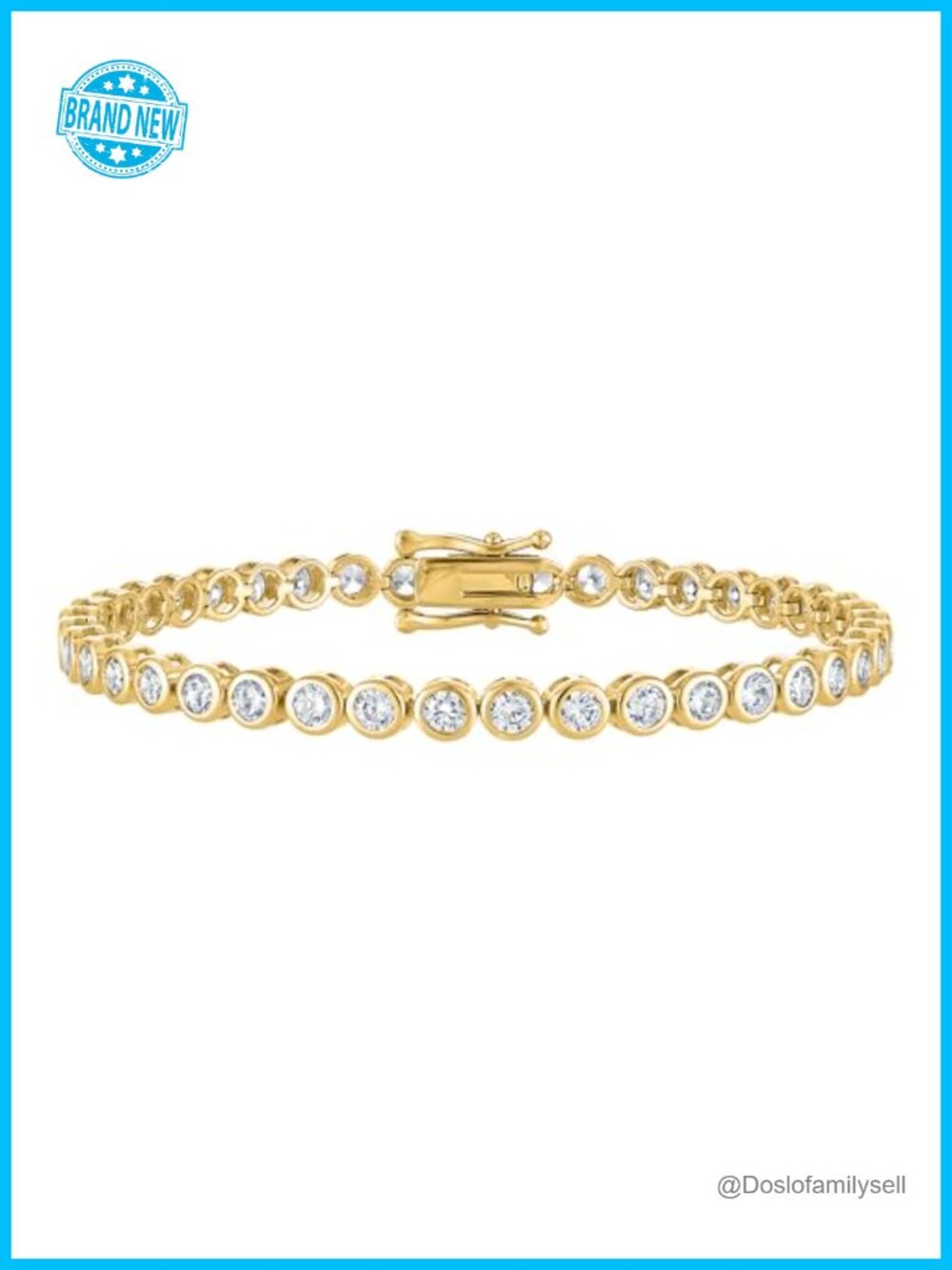3mm Bezel Set CZ Tennis Bracelet, 5A Cubic Zirconia, Gold Plated, Box Clasp